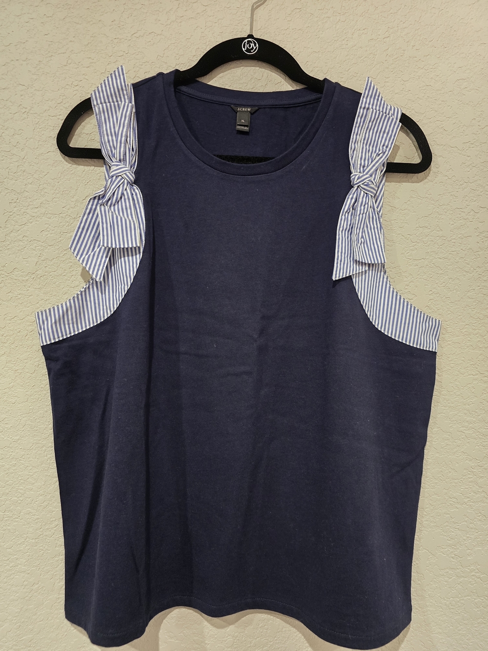 J. Crew Navy Cotton Tank with Striped Bow Shoulder Accents
